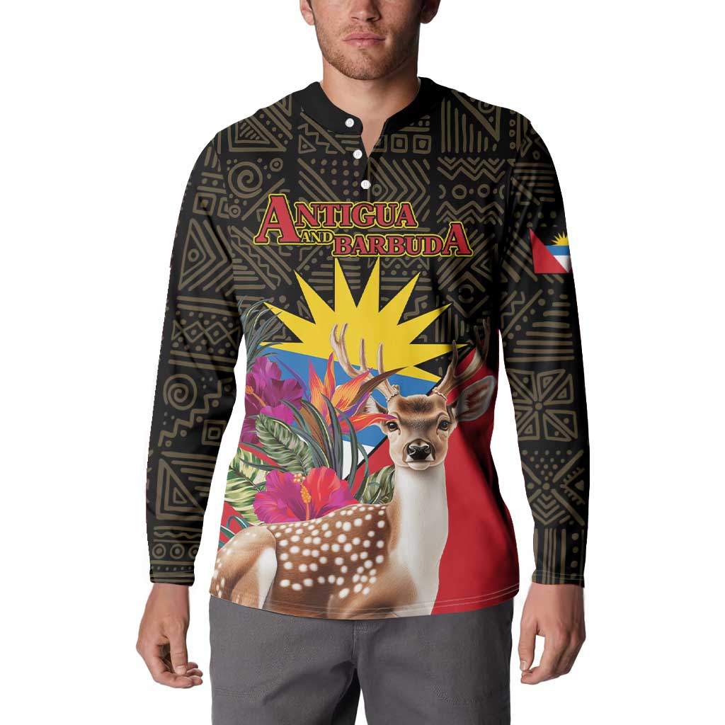 Personalized Antigua and Barbuda Button Sweatshirt Fallow Deer Tropical Bouquet - Wonder Print Shop