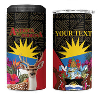 Personalized Antigua and Barbuda 4 in 1 Can Cooler Tumbler Fallow Deer Tropical Bouquet - Wonder Print Shop