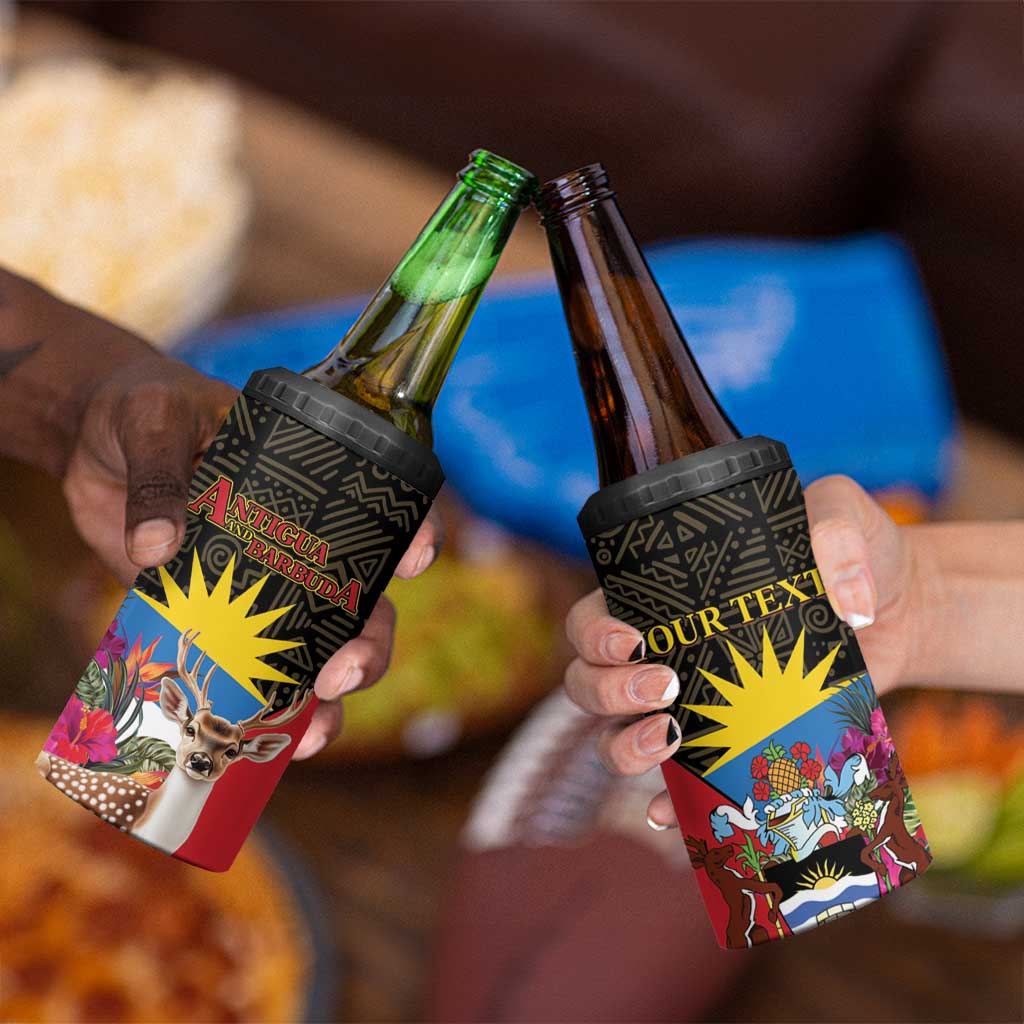 Personalized Antigua and Barbuda 4 in 1 Can Cooler Tumbler Fallow Deer Tropical Bouquet - Wonder Print Shop