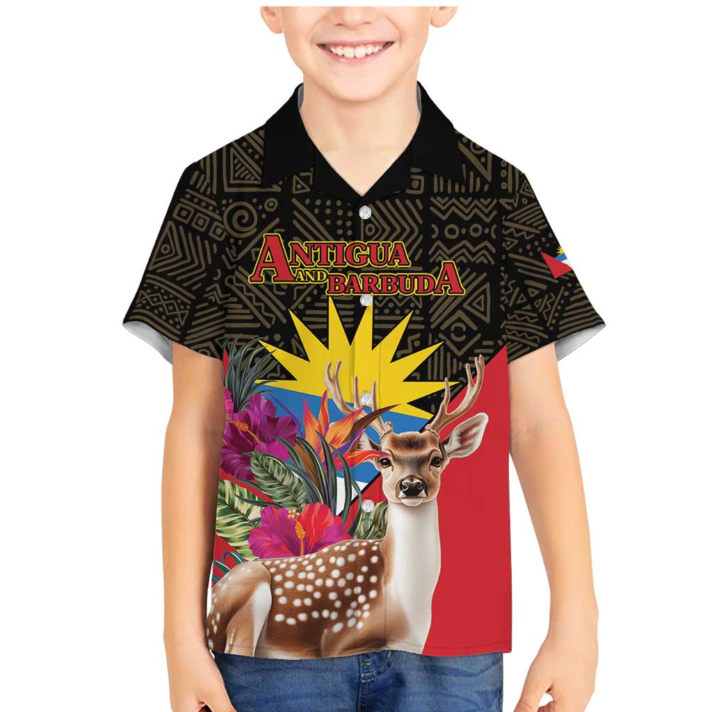 Personalized Antigua and Barbuda Family Matching Mermaid Dress and Hawaiian Shirt Fallow Deer Tropical Bouquet - Wonder Print Shop