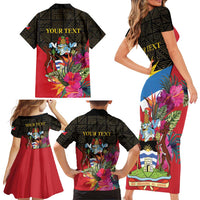 Personalized Antigua and Barbuda Family Matching Short Sleeve Bodycon Dress and Hawaiian Shirt Fallow Deer Tropical Bouquet - Wonder Print Shop