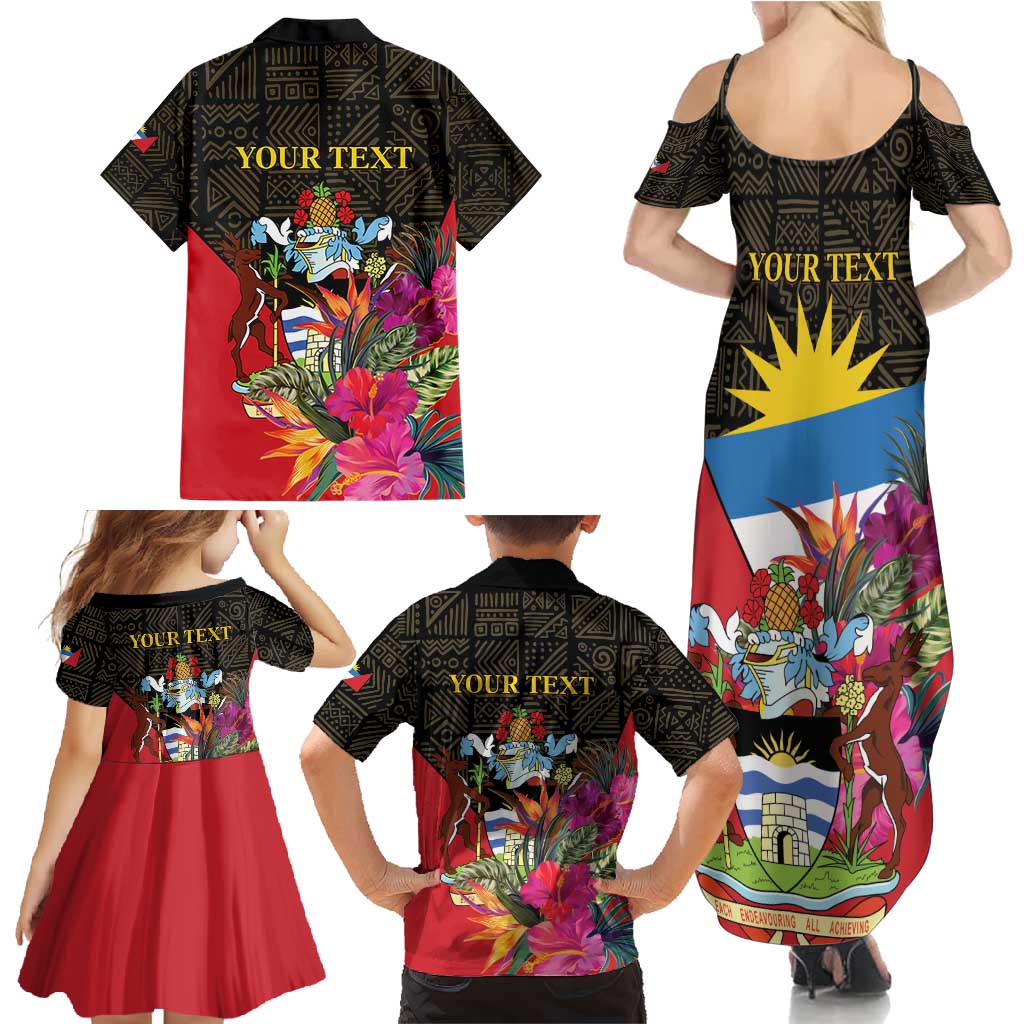 Personalized Antigua and Barbuda Family Matching Summer Maxi Dress and Hawaiian Shirt Fallow Deer Tropical Bouquet - Wonder Print Shop