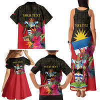 Personalized Antigua and Barbuda Family Matching Tank Maxi Dress and Hawaiian Shirt Fallow Deer Tropical Bouquet - Wonder Print Shop