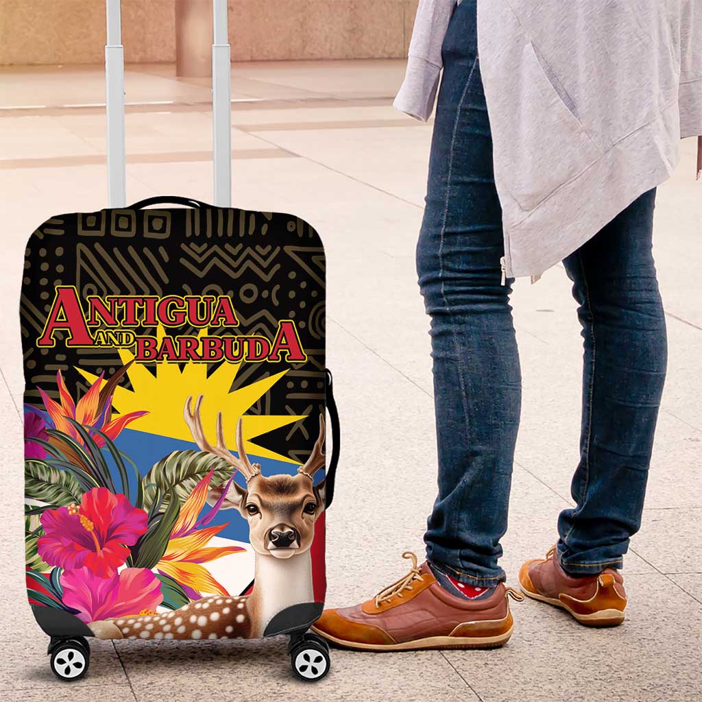 Antigua and Barbuda Luggage Cover Fallow Deer Tropical Bouquet - Wonder Print Shop