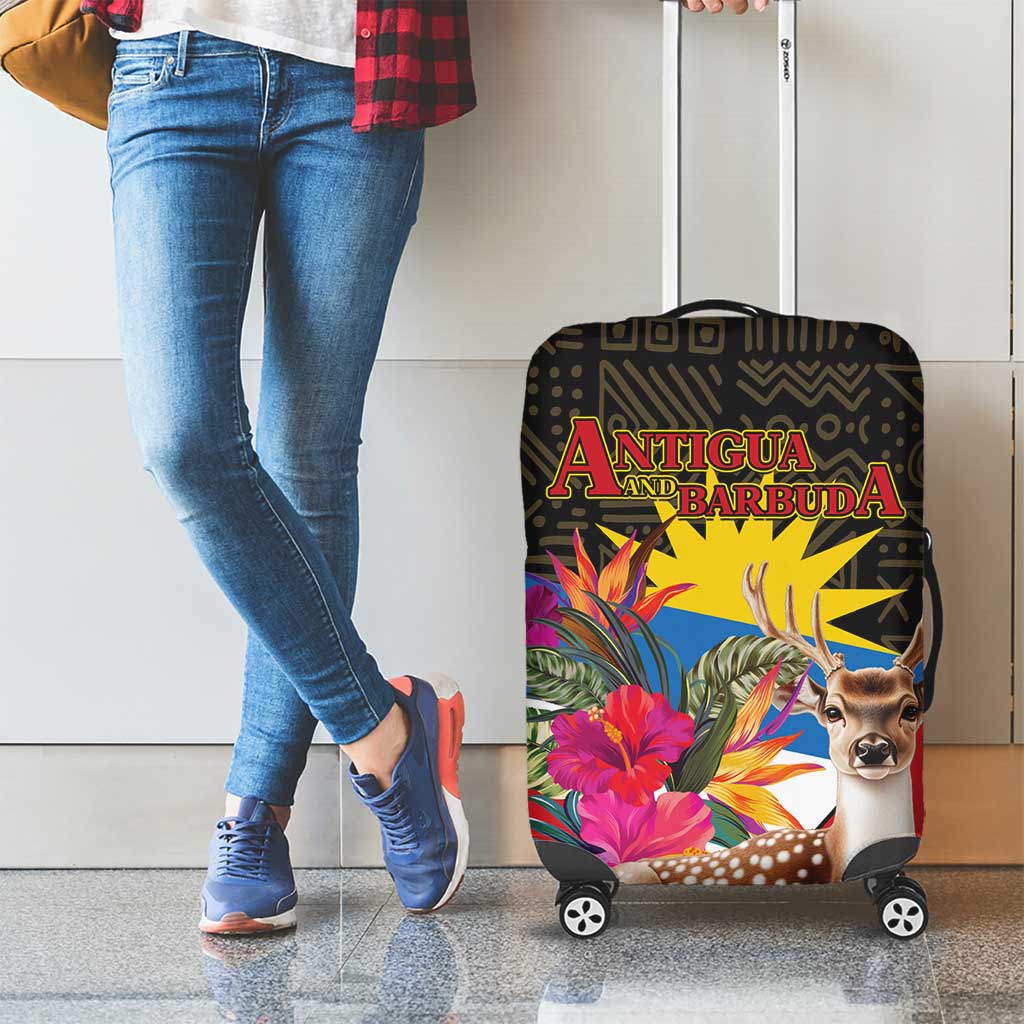 Antigua and Barbuda Luggage Cover Fallow Deer Tropical Bouquet - Wonder Print Shop