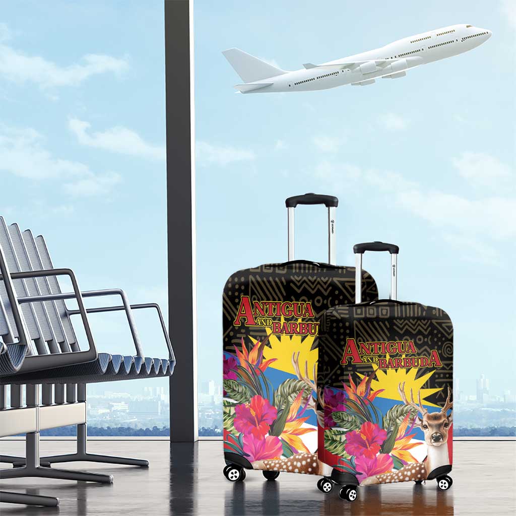 Antigua and Barbuda Luggage Cover Fallow Deer Tropical Bouquet - Wonder Print Shop