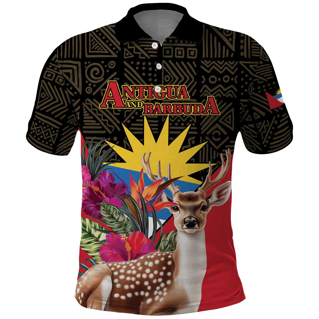 Personalized Antigua and Barbuda Polo Shirt Fallow Deer Tropical Bouquet - Wonder Print Shop