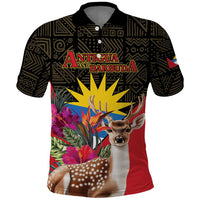 Personalized Antigua and Barbuda Polo Shirt Fallow Deer Tropical Bouquet - Wonder Print Shop