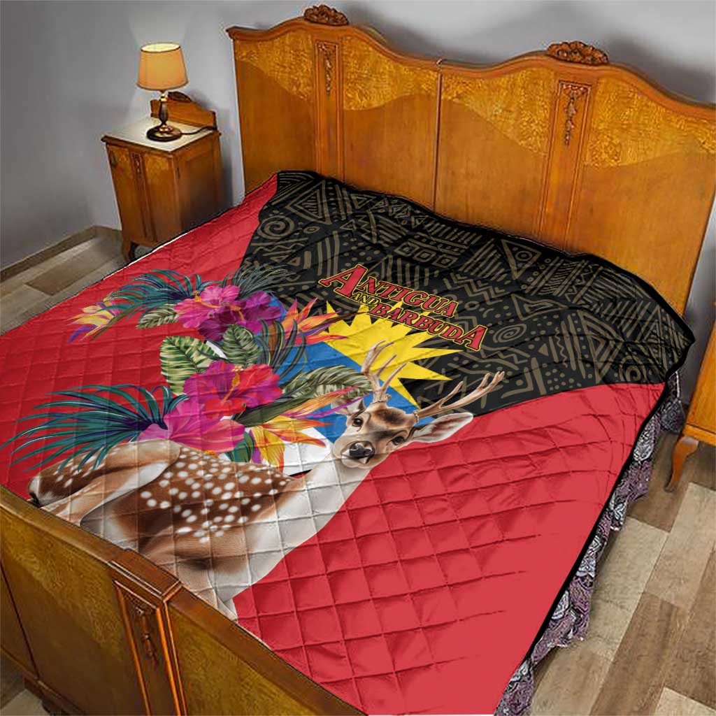 Antigua and Barbuda Quilt Fallow Deer Tropical Bouquet - Wonder Print Shop