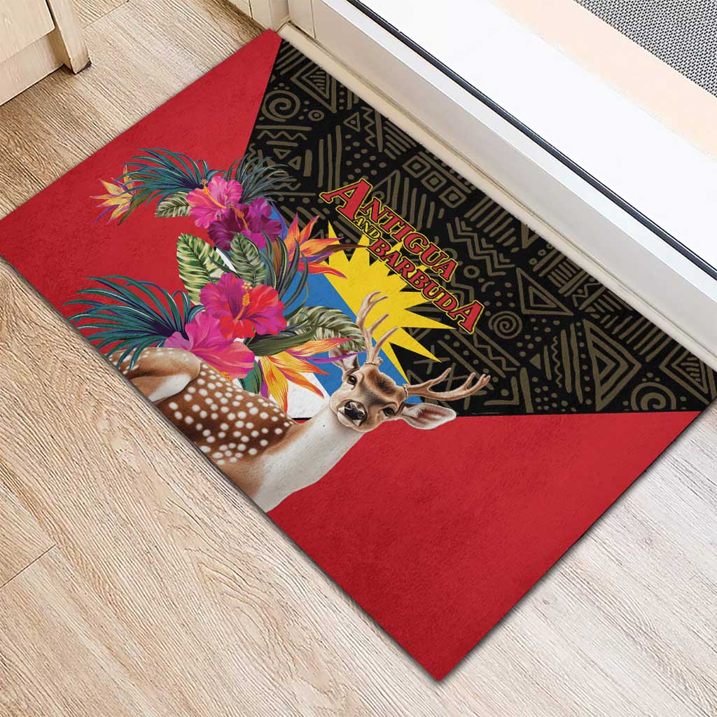Antigua and Barbuda Rubber Doormat Fallow Deer Tropical Bouquet - Wonder Print Shop