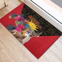 Antigua and Barbuda Rubber Doormat Fallow Deer Tropical Bouquet - Wonder Print Shop