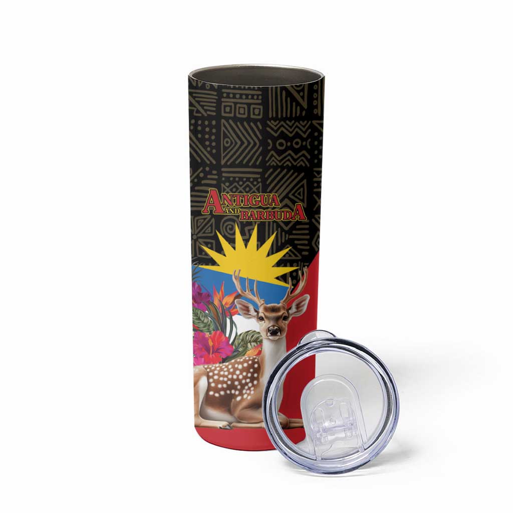 Personalized Antigua and Barbuda Skinny Tumbler Fallow Deer Tropical Bouquet - Wonder Print Shop