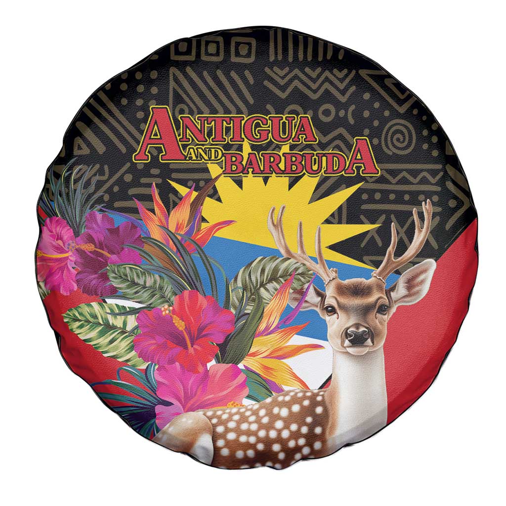 Antigua and Barbuda Spare Tire Cover Fallow Deer Tropical Bouquet - Wonder Print Shop