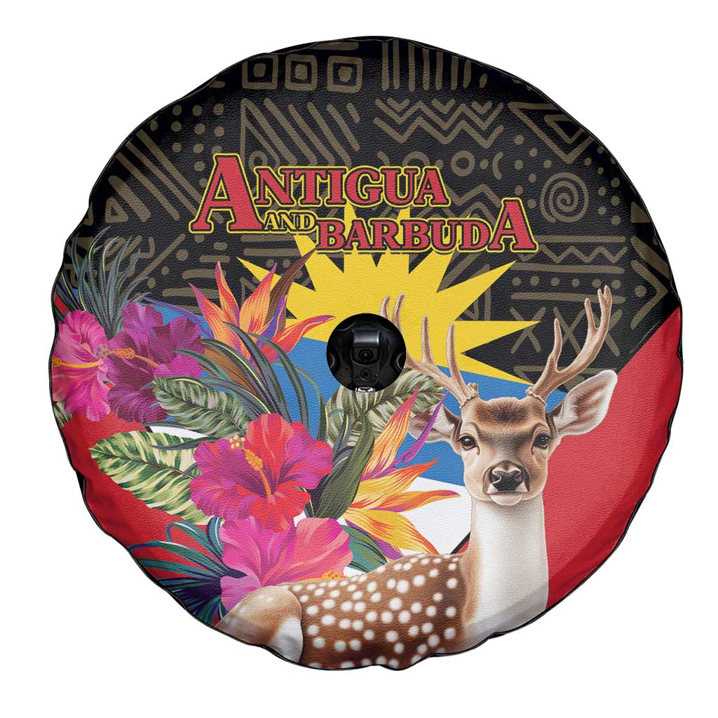 Antigua and Barbuda Spare Tire Cover Fallow Deer Tropical Bouquet - Wonder Print Shop
