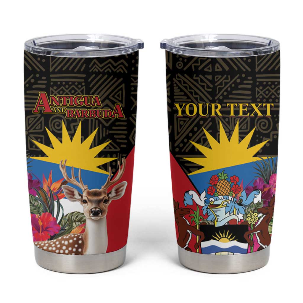 Personalized Antigua and Barbuda Tumbler Cup Fallow Deer Tropical Bouquet - Wonder Print Shop