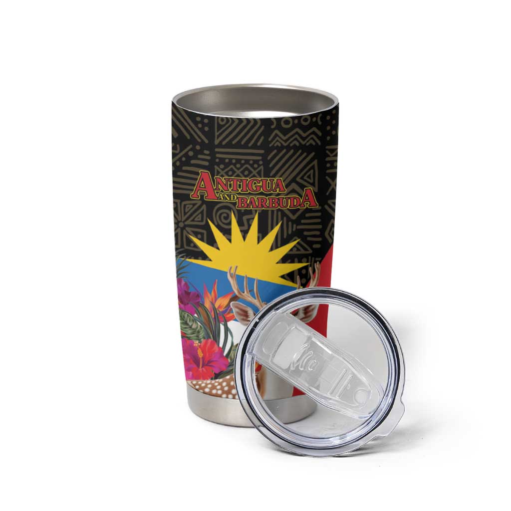 Personalized Antigua and Barbuda Tumbler Cup Fallow Deer Tropical Bouquet - Wonder Print Shop