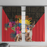 Antigua and Barbuda Window Curtain Fallow Deer Tropical Bouquet - Wonder Print Shop
