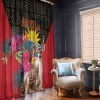Antigua and Barbuda Window Curtain Fallow Deer Tropical Bouquet - Wonder Print Shop