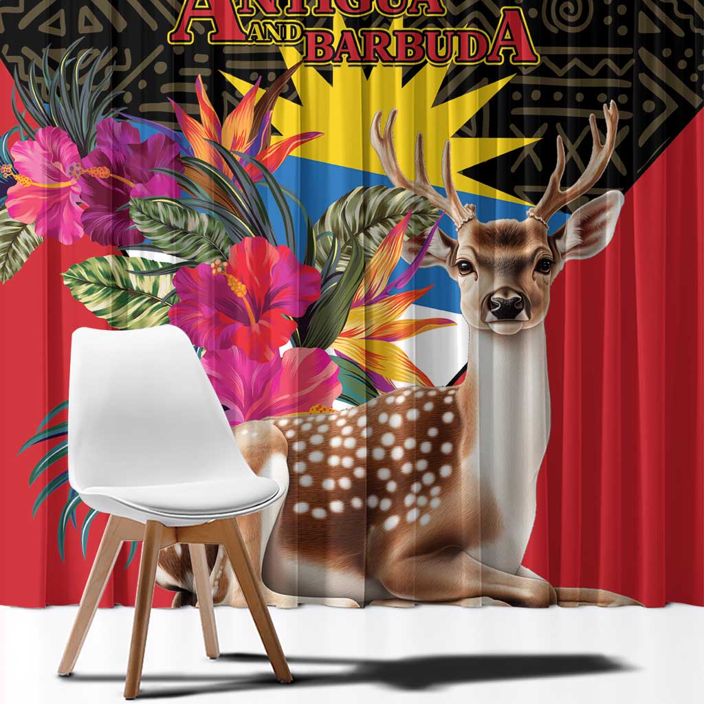 Antigua and Barbuda Window Curtain Fallow Deer Tropical Bouquet - Wonder Print Shop