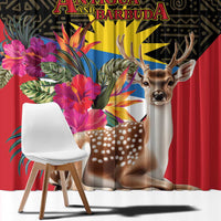 Antigua and Barbuda Window Curtain Fallow Deer Tropical Bouquet - Wonder Print Shop