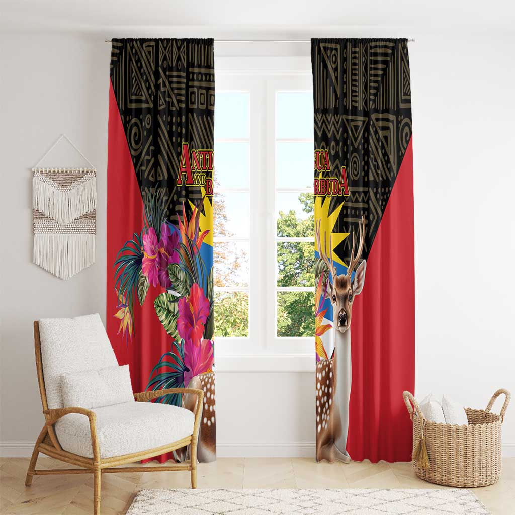 Antigua and Barbuda Window Curtain Fallow Deer Tropical Bouquet - Wonder Print Shop