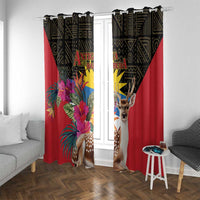 Antigua and Barbuda Window Curtain Fallow Deer Tropical Bouquet - Wonder Print Shop