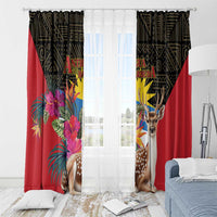 Antigua and Barbuda Window Curtain Fallow Deer Tropical Bouquet - Wonder Print Shop