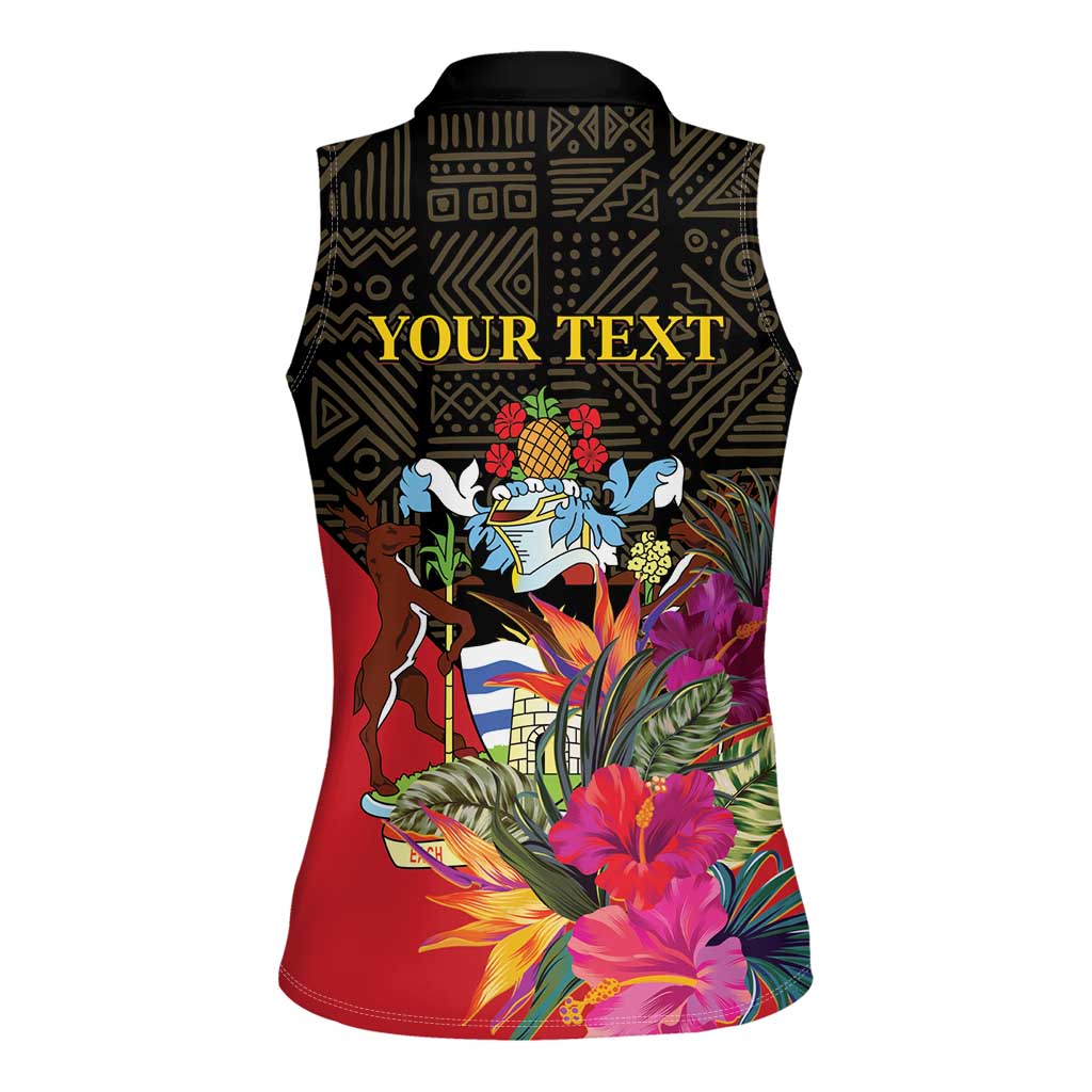 Personalized Antigua and Barbuda Women Sleeveless Polo Shirt Fallow Deer Tropical Bouquet - Wonder Print Shop