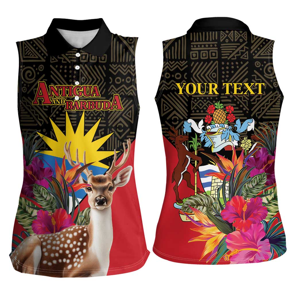 Personalized Antigua and Barbuda Women Sleeveless Polo Shirt Fallow Deer Tropical Bouquet - Wonder Print Shop