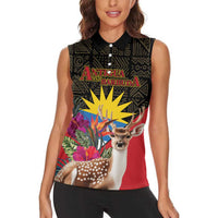 Personalized Antigua and Barbuda Women Sleeveless Polo Shirt Fallow Deer Tropical Bouquet - Wonder Print Shop