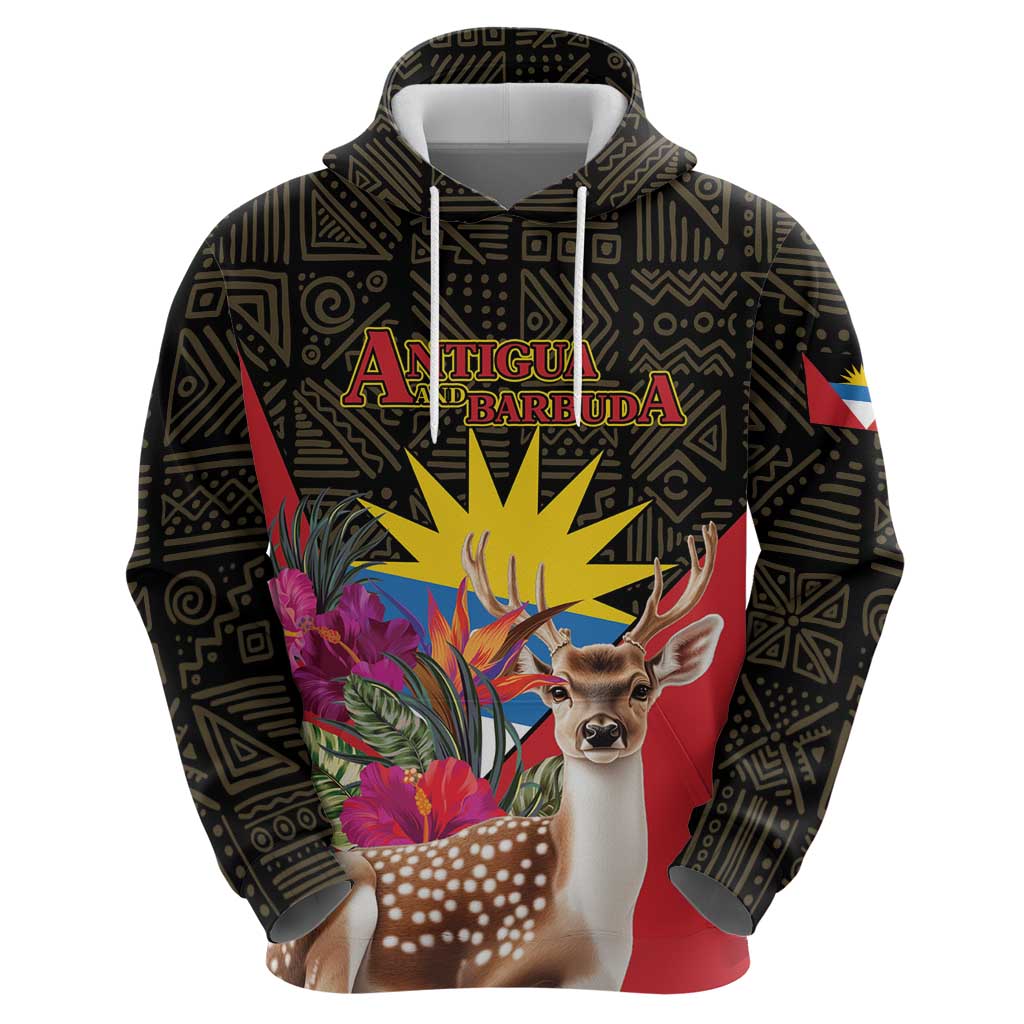 Personalized Antigua and Barbuda Zip Hoodie Fallow Deer Tropical Bouquet - Wonder Print Shop