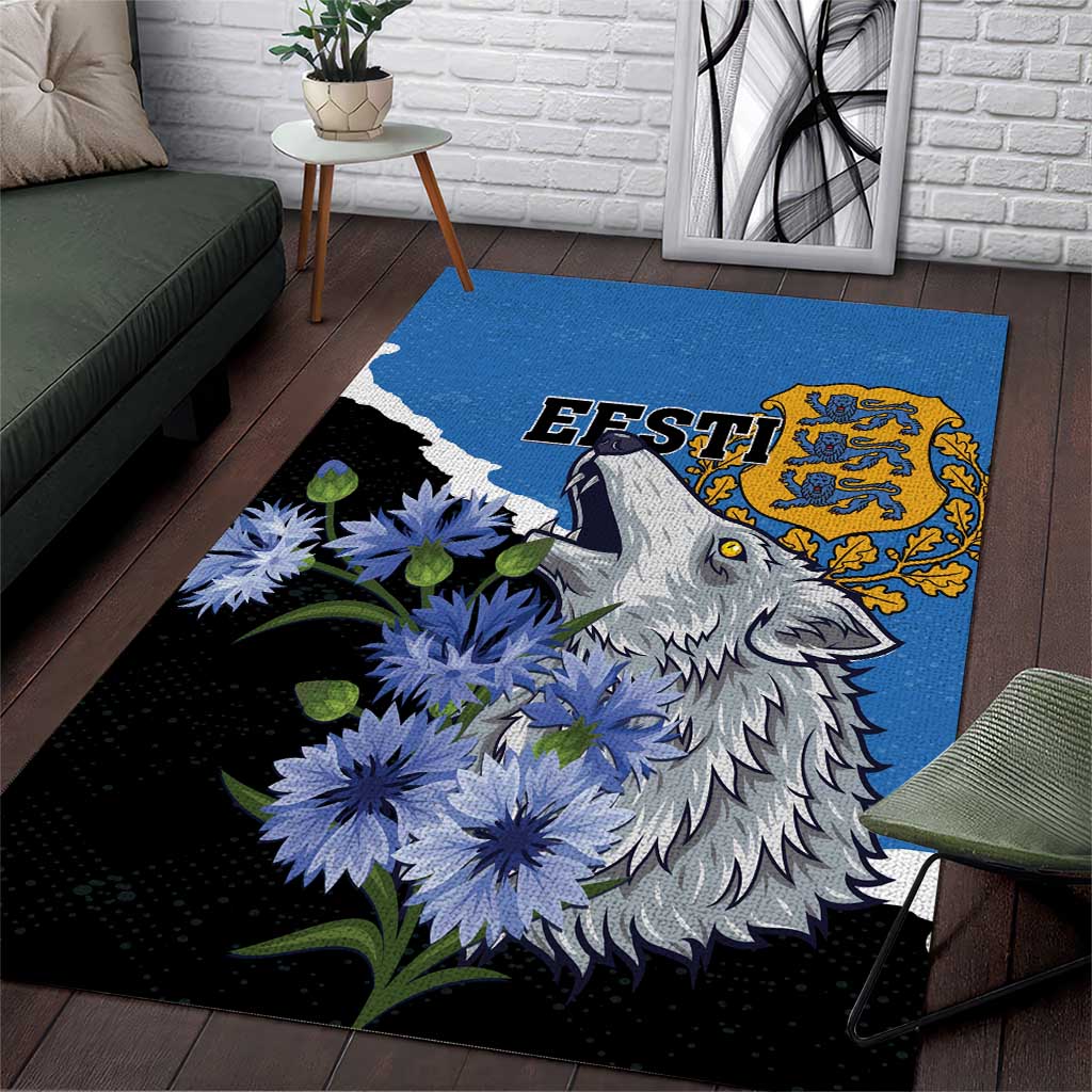 Estonia Area Rug Grey Wolf Cyanus Flowers - Wonder Print Shop