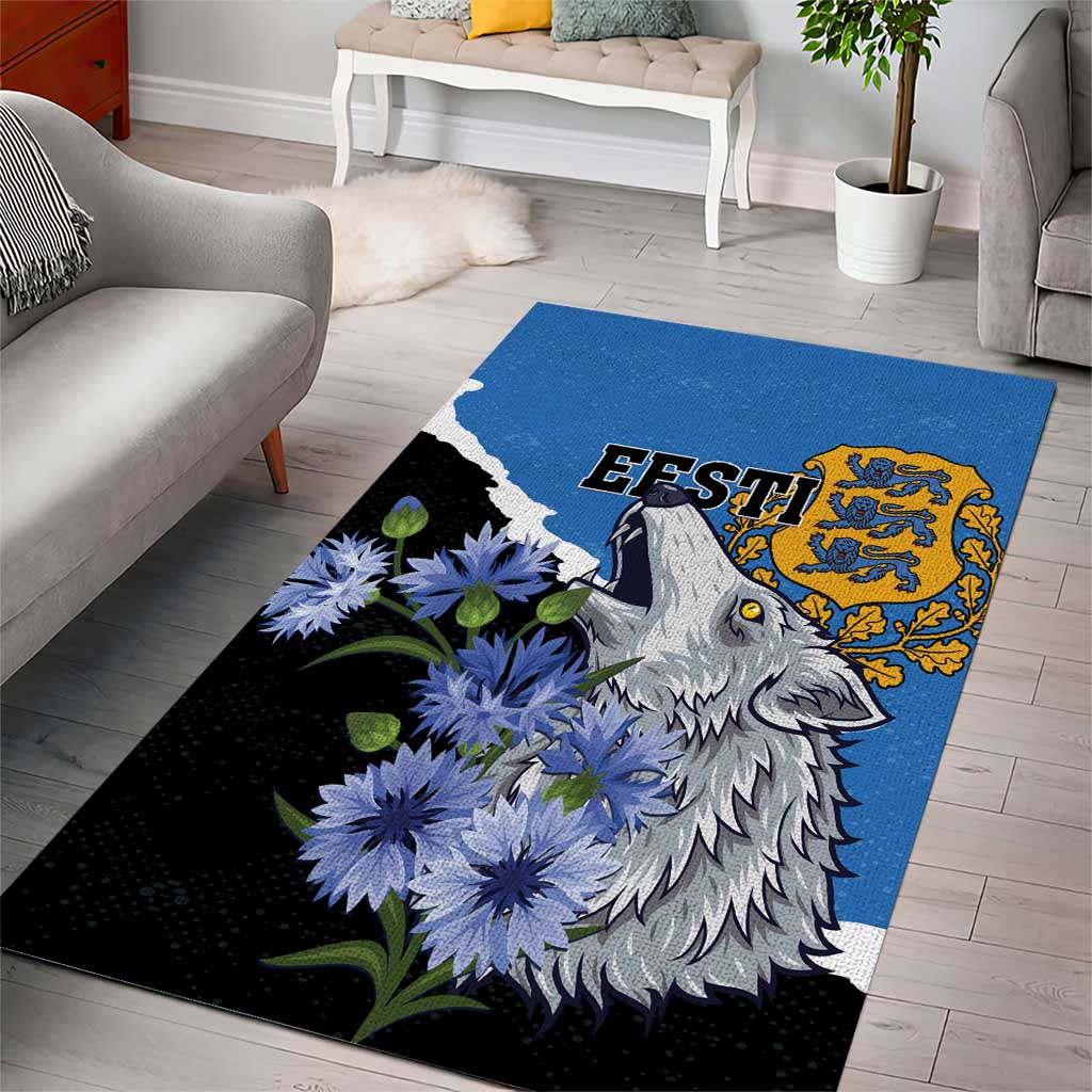 Estonia Area Rug Grey Wolf Cyanus Flowers - Wonder Print Shop