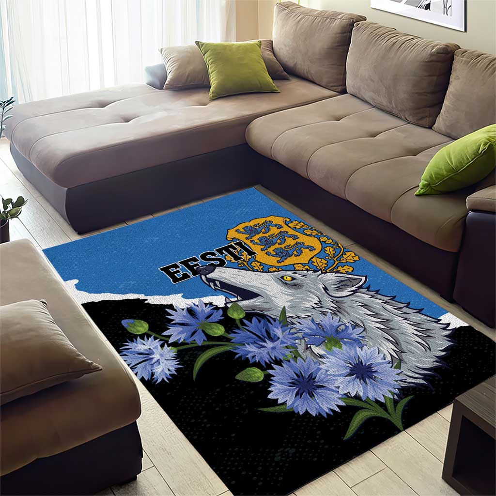 Estonia Area Rug Grey Wolf Cyanus Flowers - Wonder Print Shop
