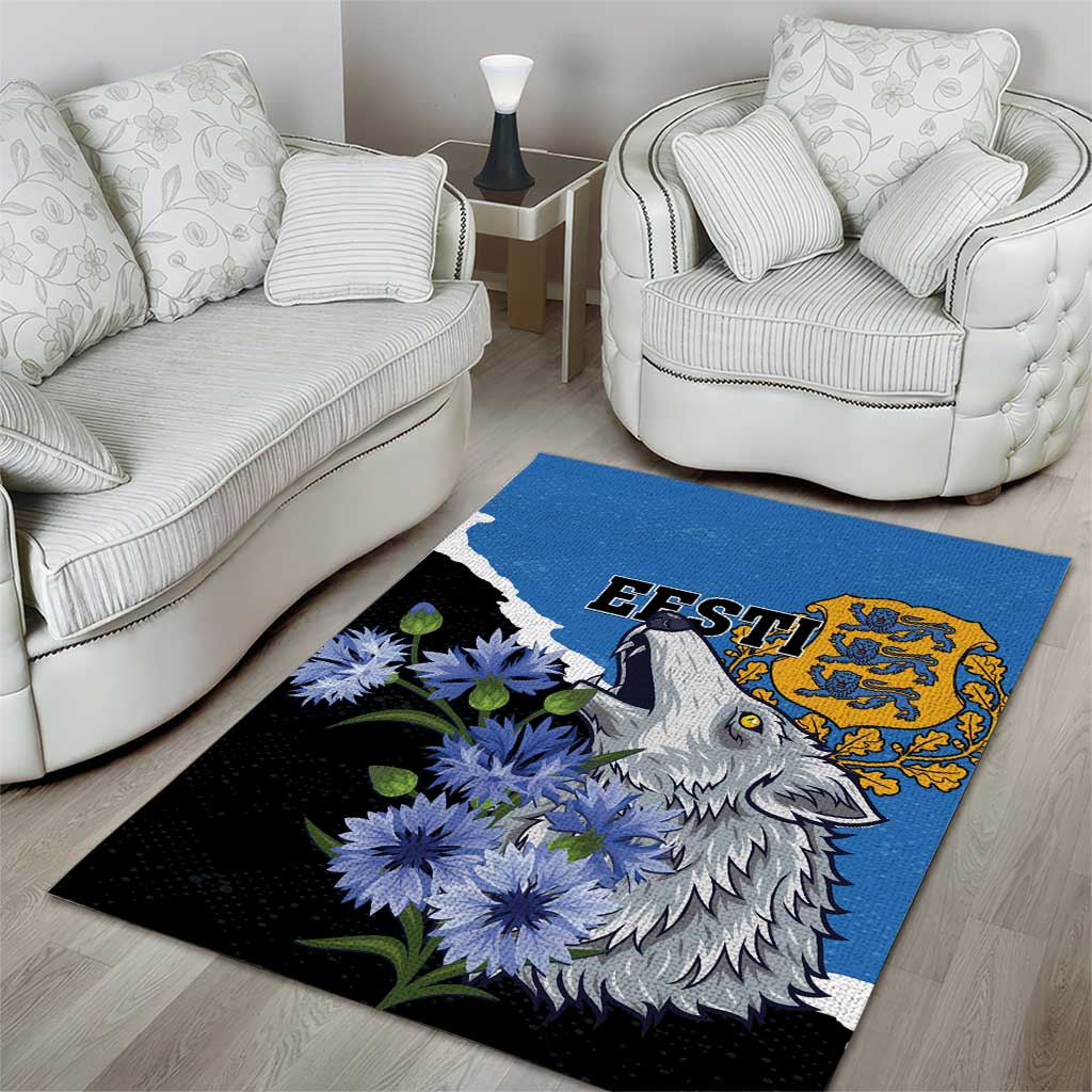 Estonia Area Rug Grey Wolf Cyanus Flowers - Wonder Print Shop