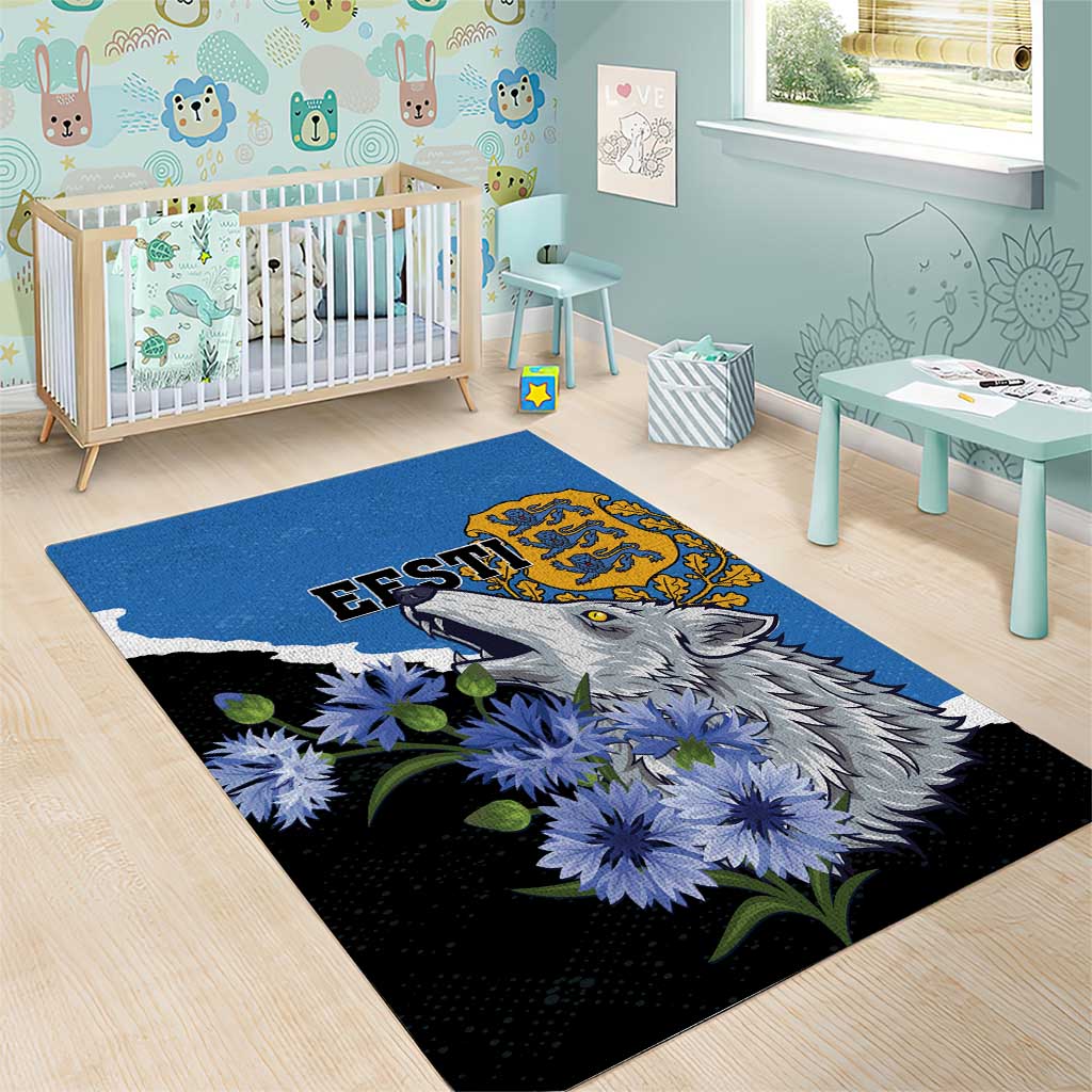 Estonia Area Rug Grey Wolf Cyanus Flowers - Wonder Print Shop