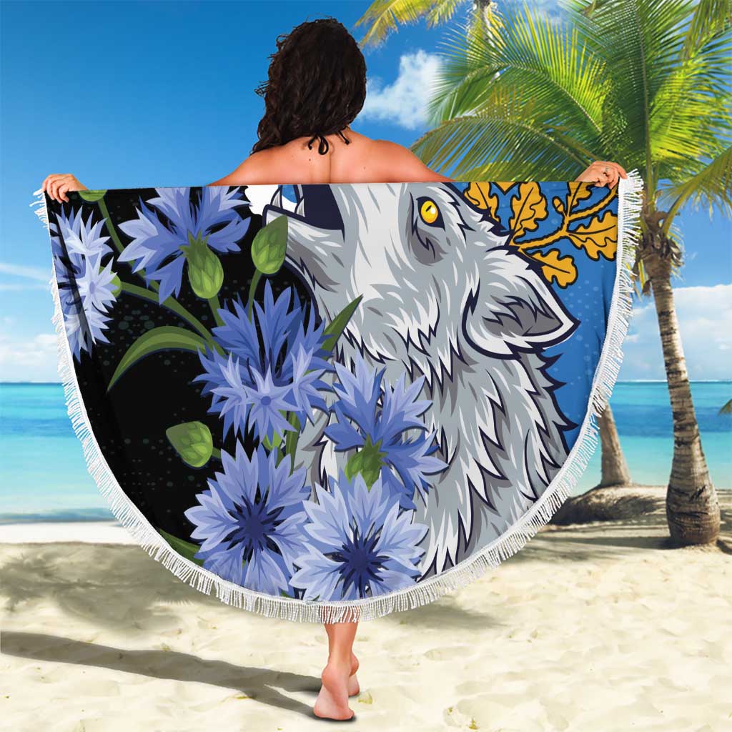 Estonia Beach Blanket Grey Wolf Cyanus Flowers - Wonder Print Shop