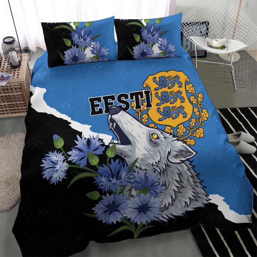 Estonia Bedding Set Grey Wolf Cyanus Flowers - Wonder Print Shop