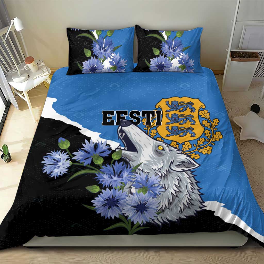 Estonia Bedding Set Grey Wolf Cyanus Flowers - Wonder Print Shop
