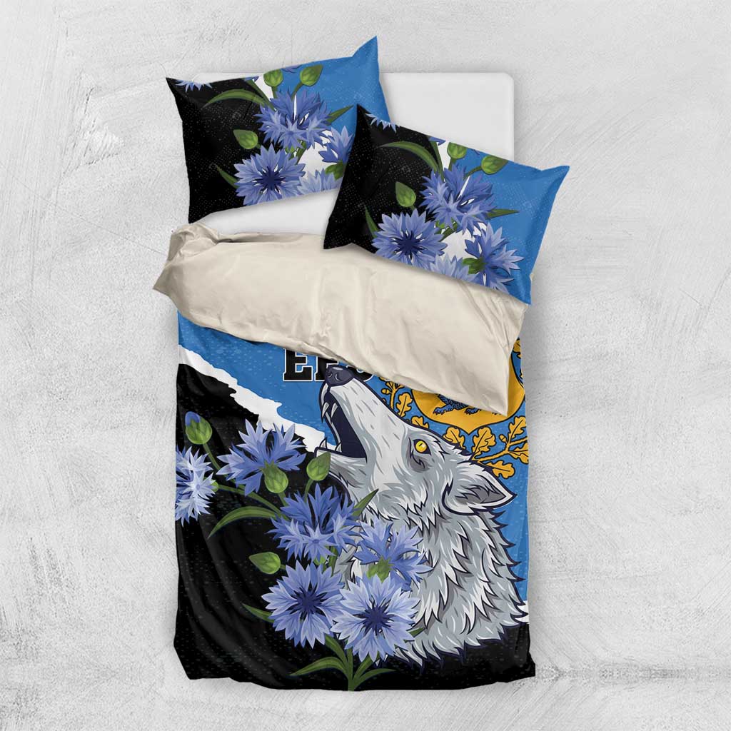 Estonia Bedding Set Grey Wolf Cyanus Flowers - Wonder Print Shop