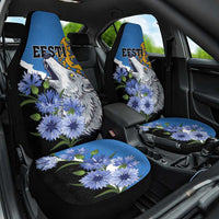 Estonia Car Seat Cover Grey Wolf Cyanus Flowers - Wonder Print Shop