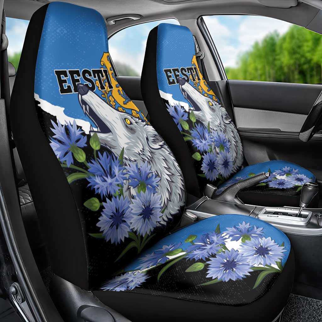 Estonia Car Seat Cover Grey Wolf Cyanus Flowers - Wonder Print Shop