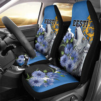 Estonia Car Seat Cover Grey Wolf Cyanus Flowers - Wonder Print Shop