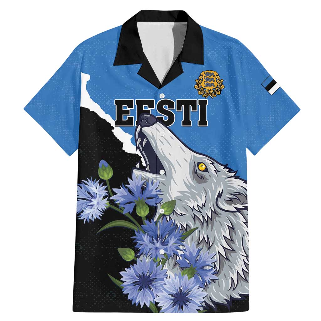 Personalised Estonia Family Matching Mermaid Dress and Hawaiian Shirt Grey Wolf Cyanus Flowers - Wonder Print Shop