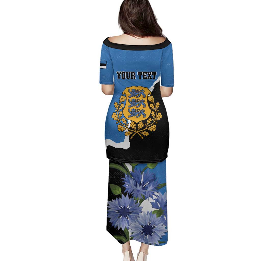 Personalised Estonia Family Matching Puletasi and Hawaiian Shirt Grey Wolf Cyanus Flowers - Wonder Print Shop