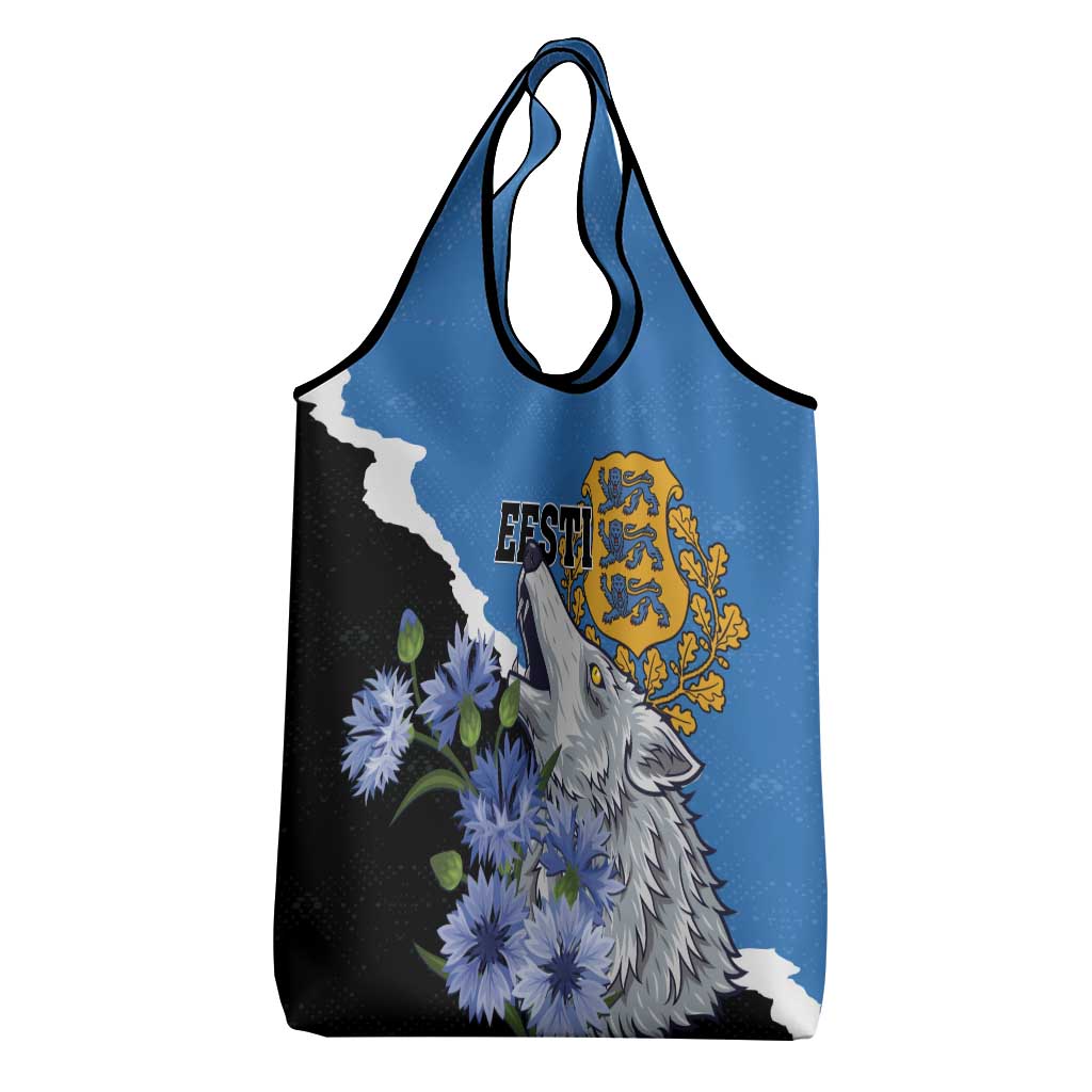 Estonia Grocery Bag Grey Wolf Cyanus Flowers