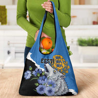 Estonia Grocery Bag Grey Wolf Cyanus Flowers