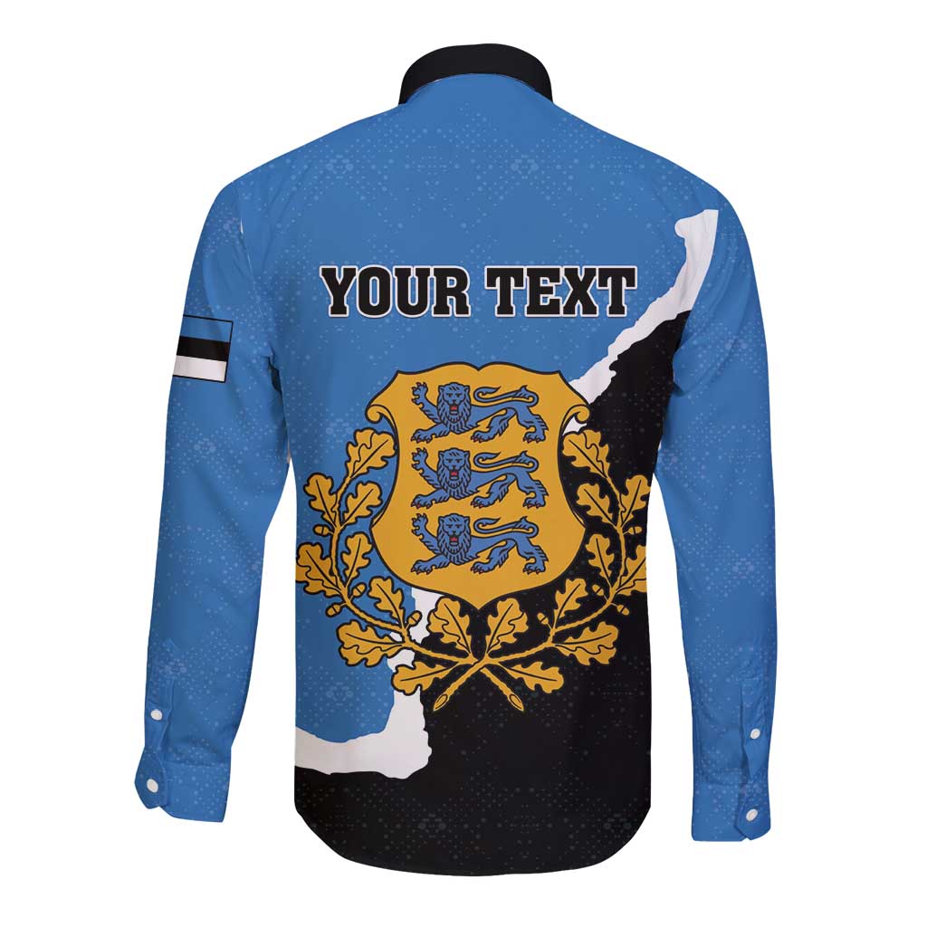 Personalised Estonia Long Sleeve Button Shirt Grey Wolf Cyanus Flowers - Wonder Print Shop