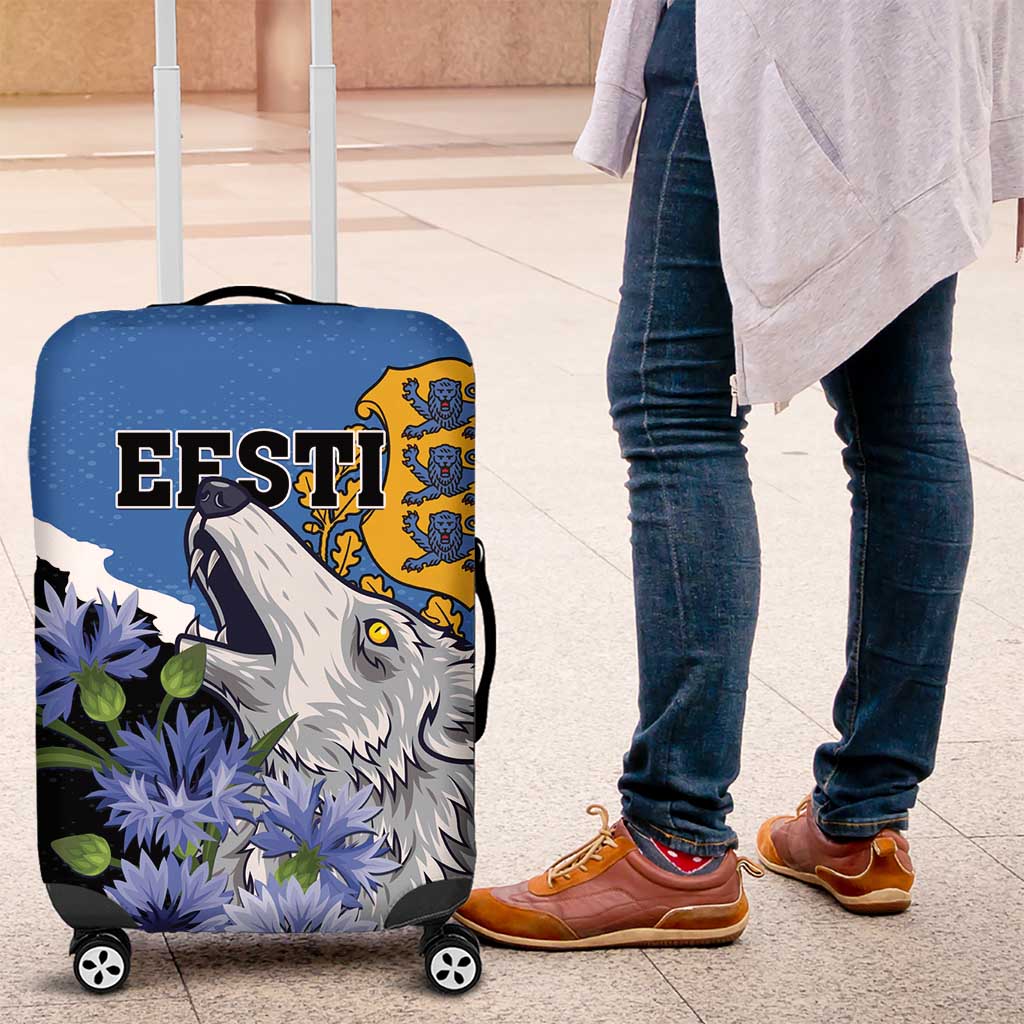Estonia Luggage Cover Grey Wolf Cyanus Flowers - Wonder Print Shop