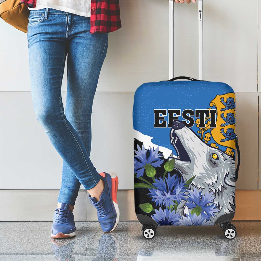 Estonia Luggage Cover Grey Wolf Cyanus Flowers - Wonder Print Shop